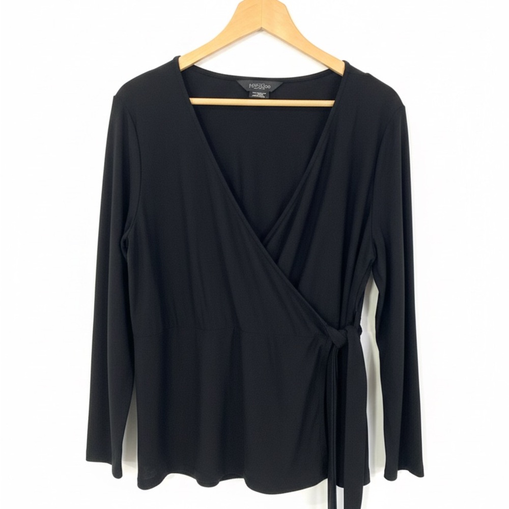 Michel Studio Elegant Black Wrap Blouse